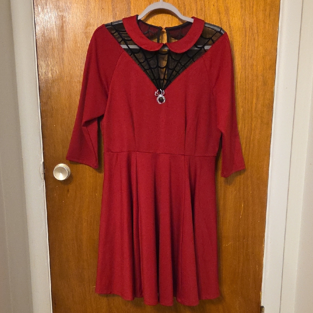 Unique Vintage Red Dress with Black Web Detail
